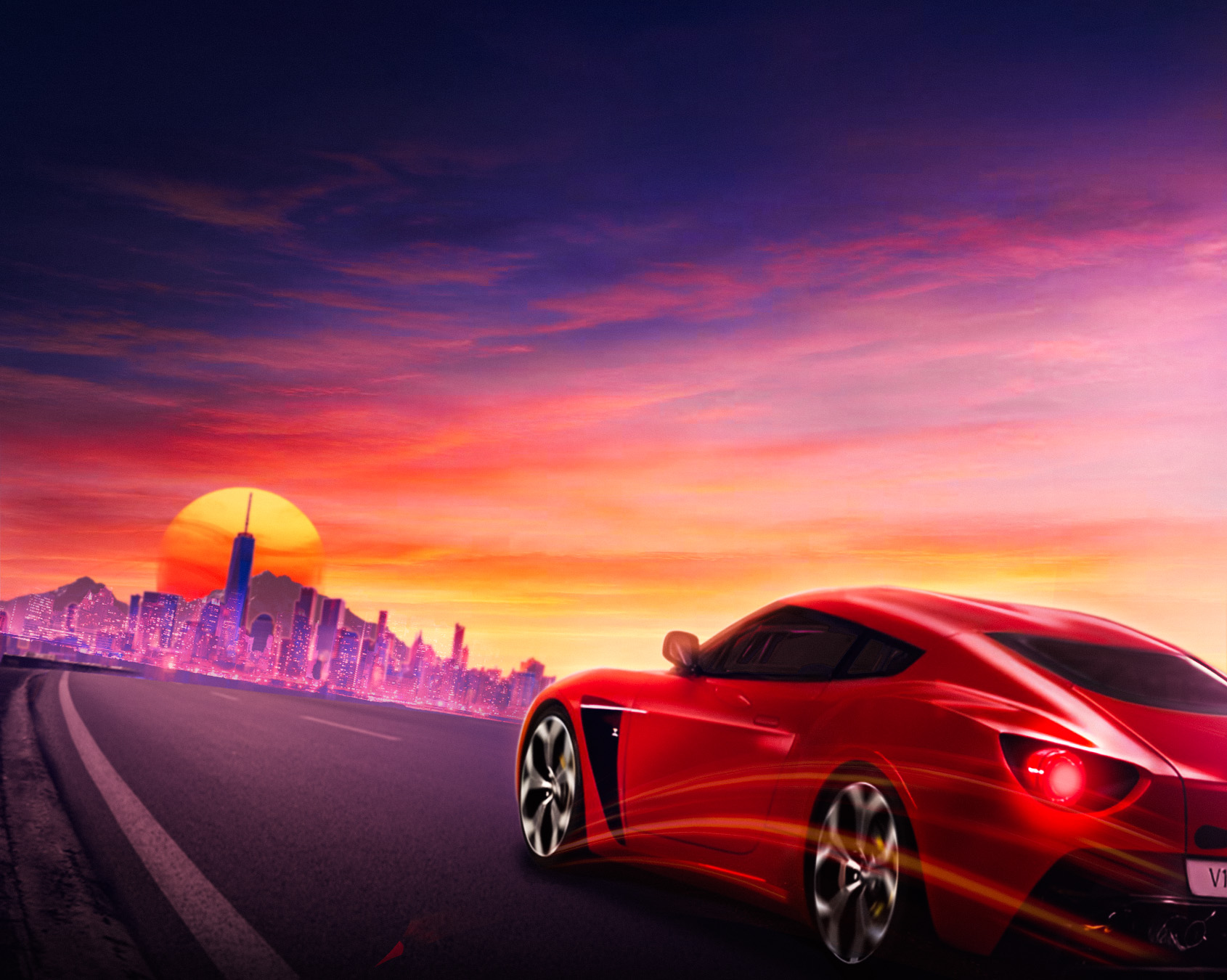 Cinematic red sports car